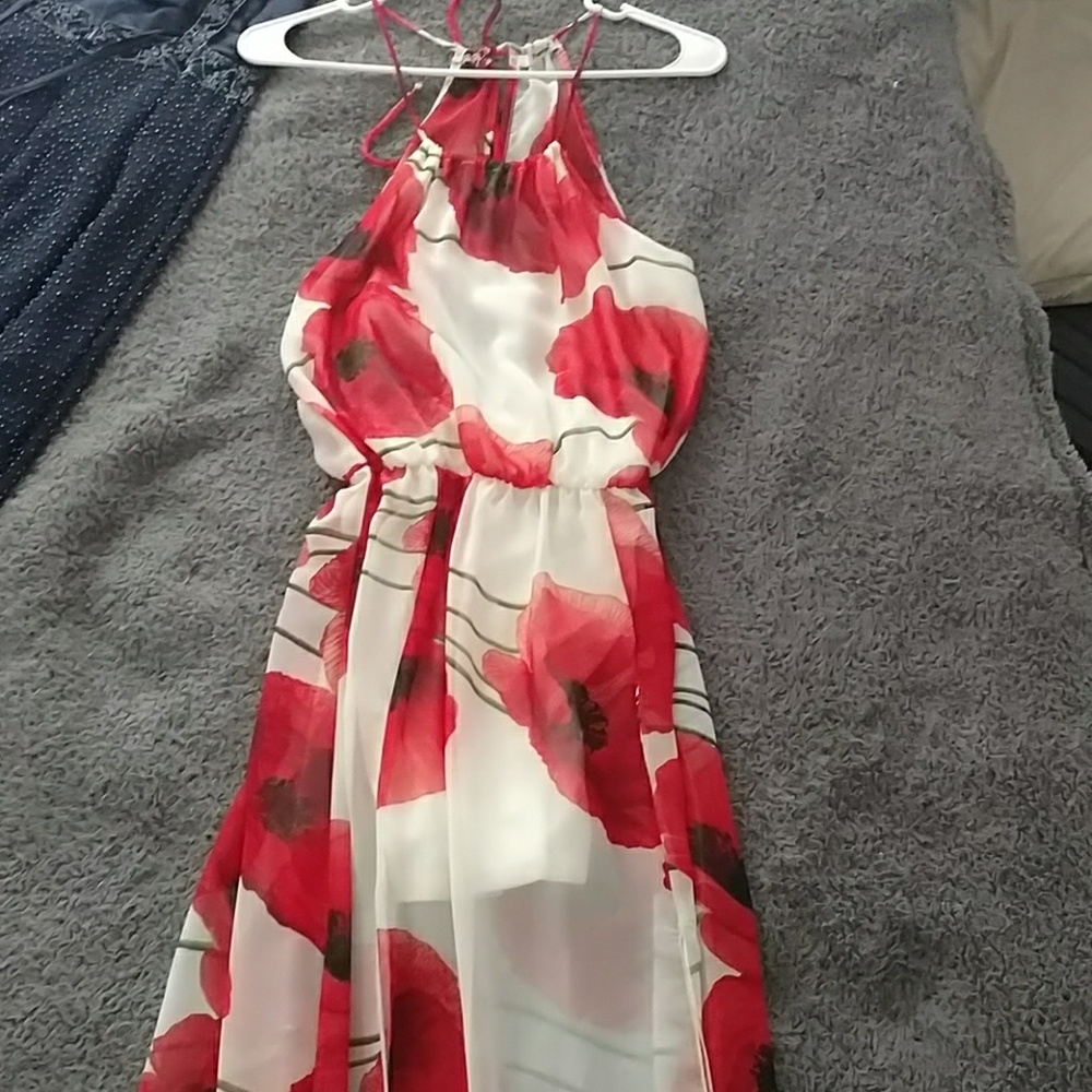 Poppy print leg slit maxi dress
